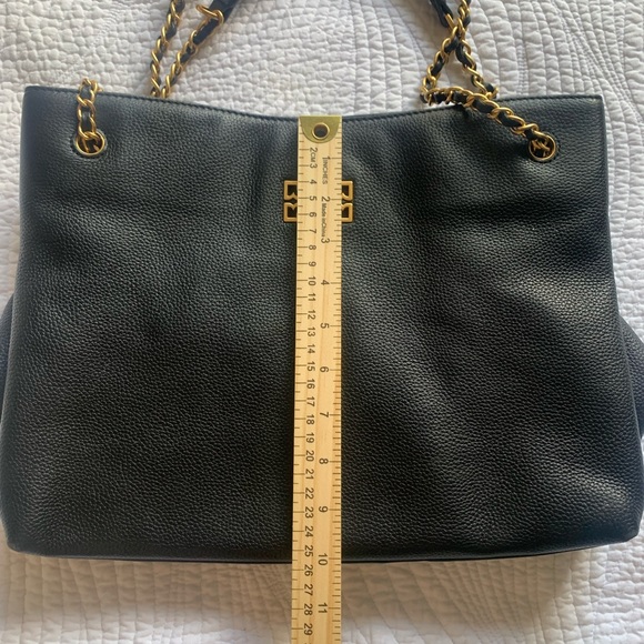 TORY BURCH Britten Pebbled Leather Slouchy Tote Handbag. Black - Picture 5 of 14